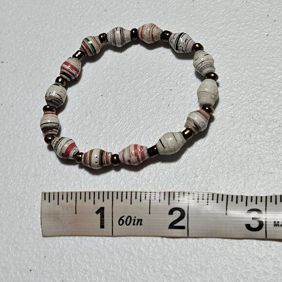 Handcrafted Multicolor Paper Bead Bracelet Eco Friendly Recycled Jewelry Women - Picture 3 of 3